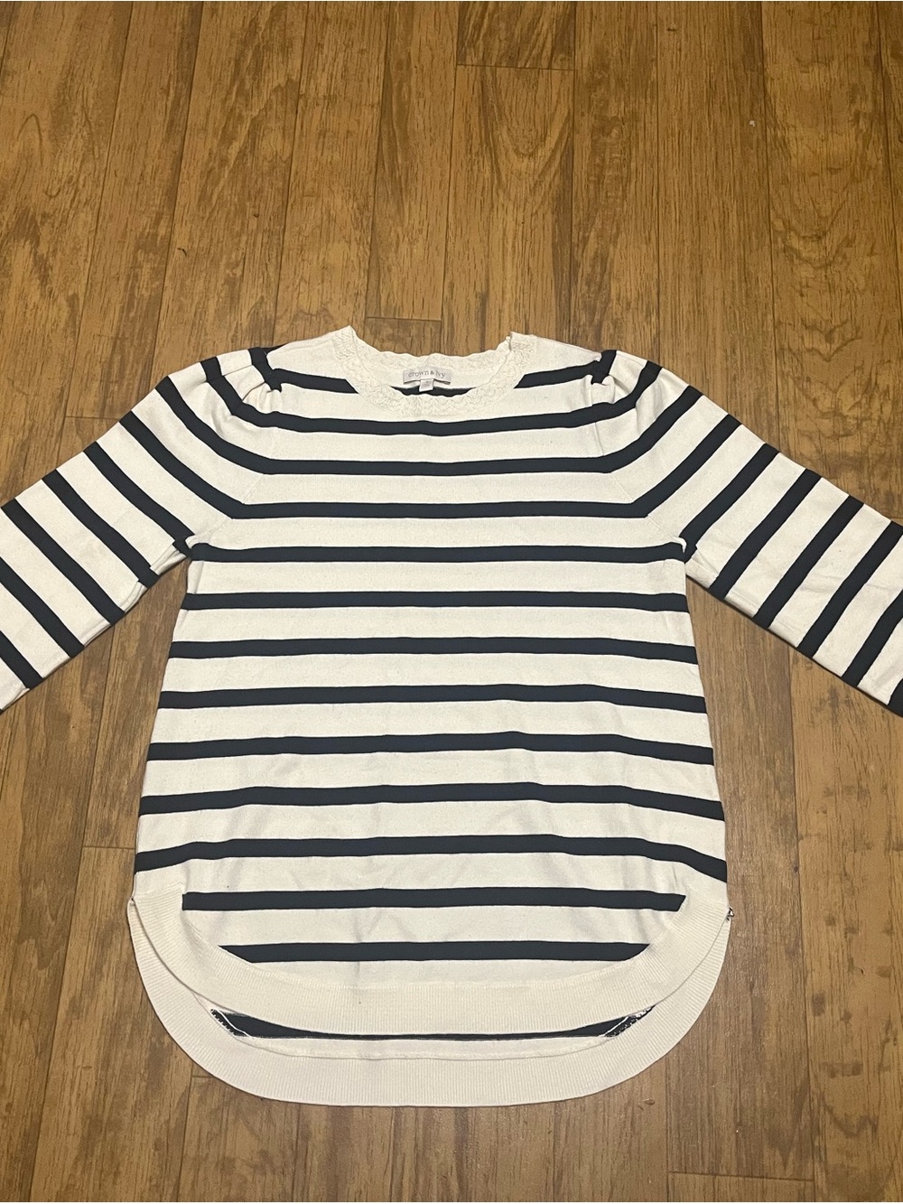 crown & ivy Navy and White Striped Long Sleeve Top